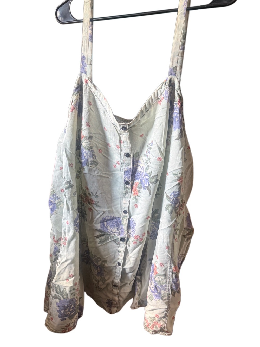 Torrid plus size chambray floral print button down tank top blouse flowy sz S 1X